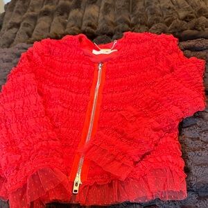 Givenchy ruched tulle stripe zip-front jacket.